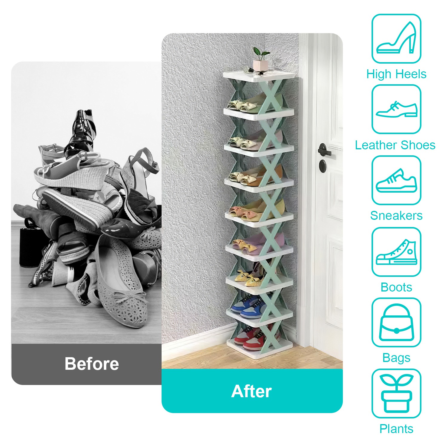 9-Tier Narrow Shoe Rack for Small Entryways & Apartments image 5